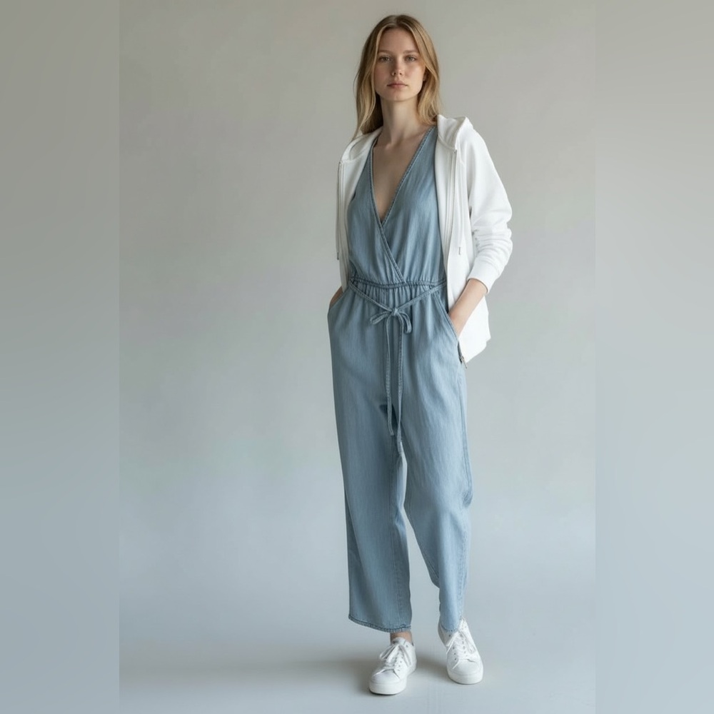 Altar’d State Chambray Tencel Jumpsuit Small Sleeveless Tie Waist - Picture 15 of 15